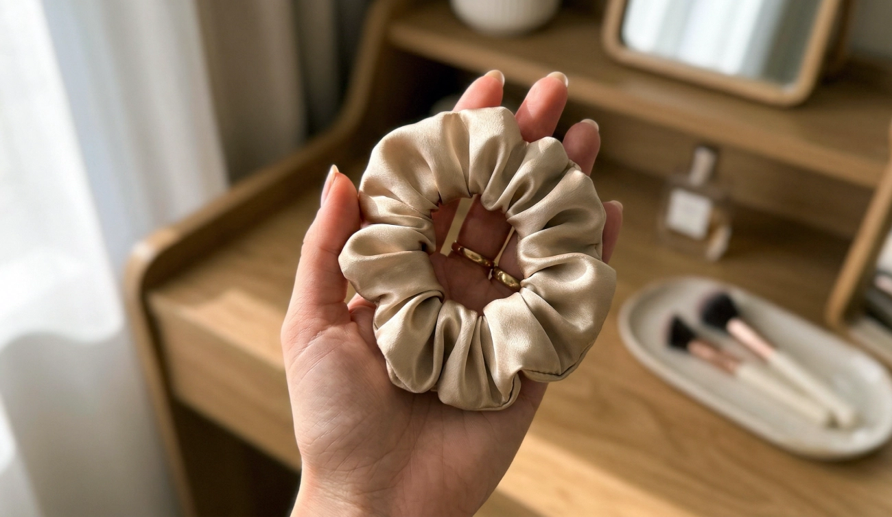 Chouchou en soie de mûrier champagne Luxury Beauty protection anti-casse cheveux