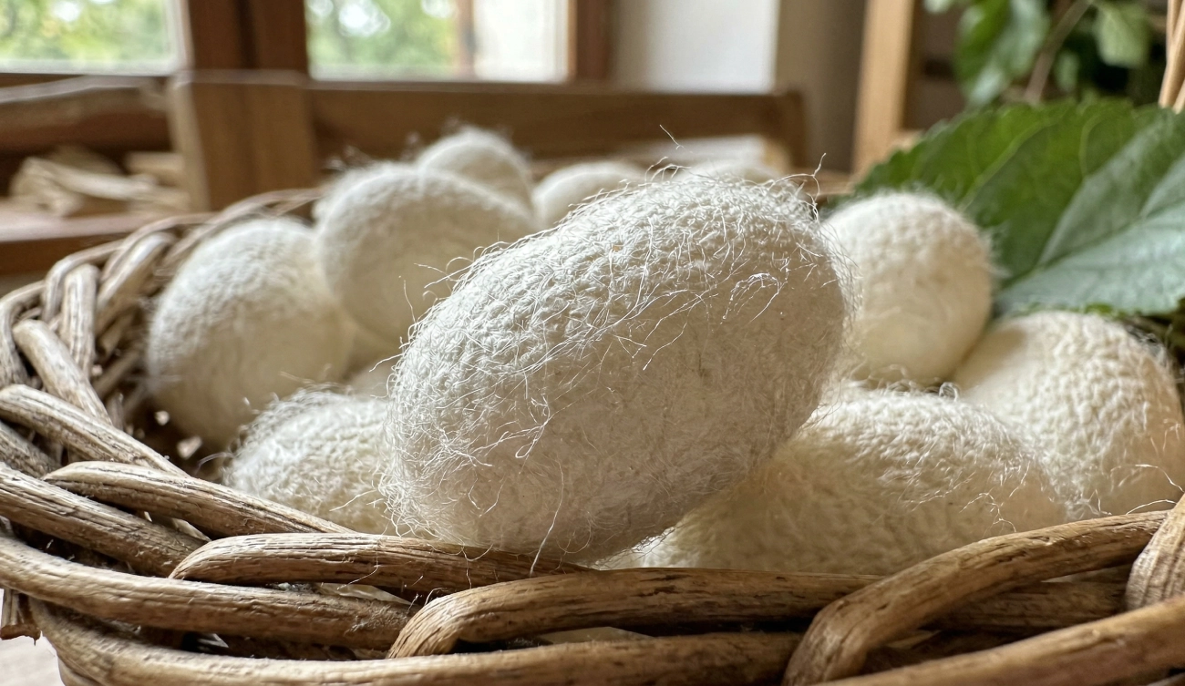 Cocon de soie Mulberry blanc issu du papillon Bombyx mori