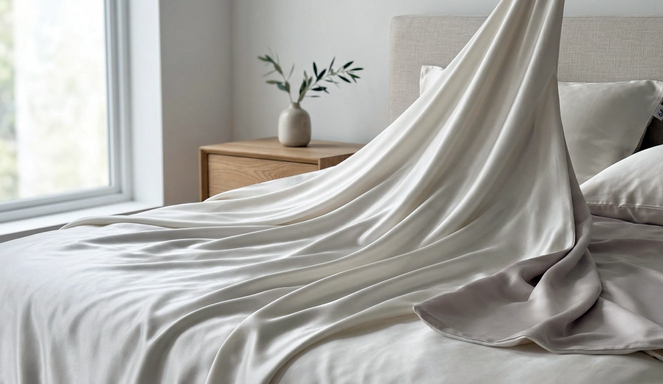 Housse de couette en soie de mûrier blanche tissage charmeuse lustre perle luxe